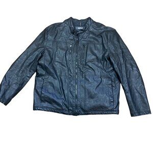 Kenneth Cole Reaction Mens Black Faux Leather Jacket XXL Sherpa Lined Very Nice